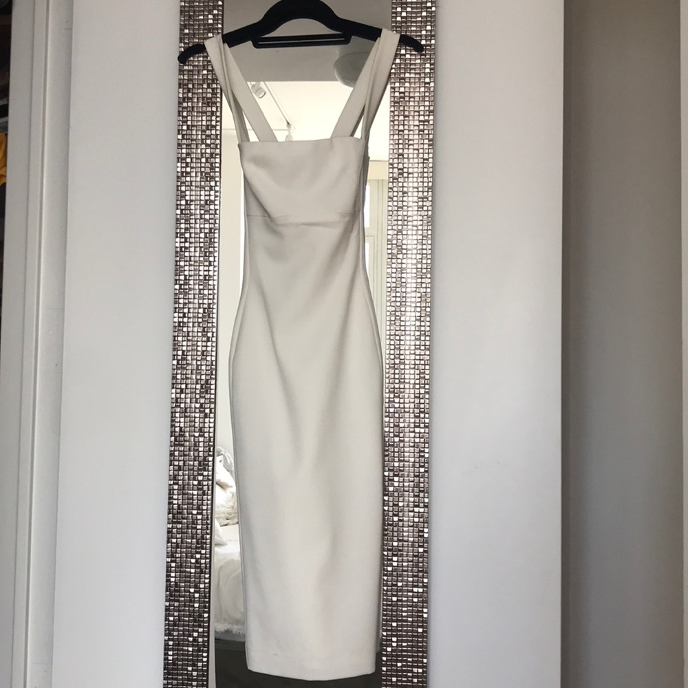 Black Halo White Body Hugging Dress